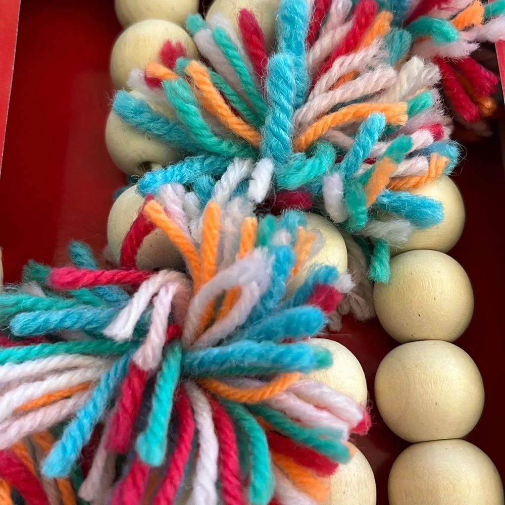 Christmas Natural Beaded Garland 6 feet Bead Pom Pom
